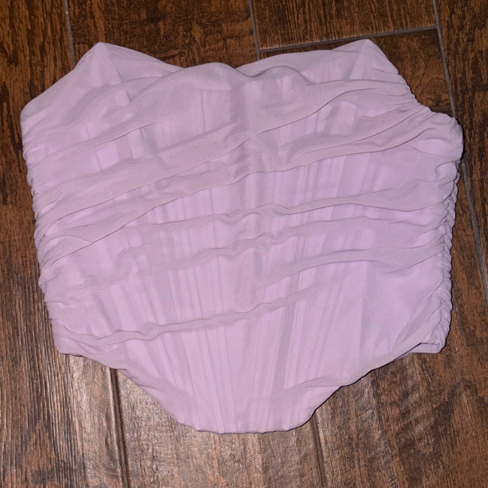 Lilac Mesh Ruched Corset Top Strapless Boned Bodice Purple Zipper Back Medium